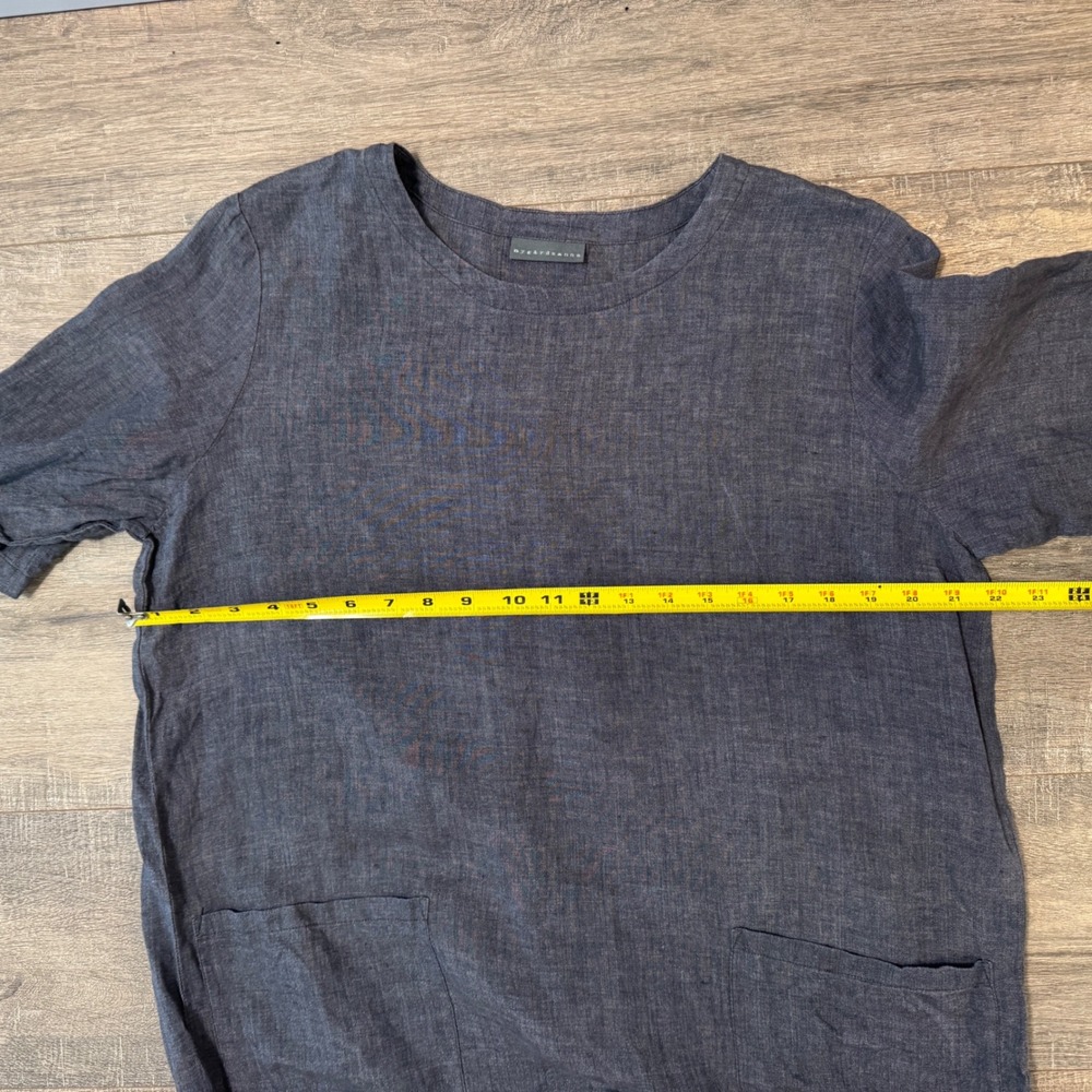 Nygardsanna Linen Dress XS Blue Gray Midi Casual Pockets Short Sleeve Lagenlook - Picture 8 of 8